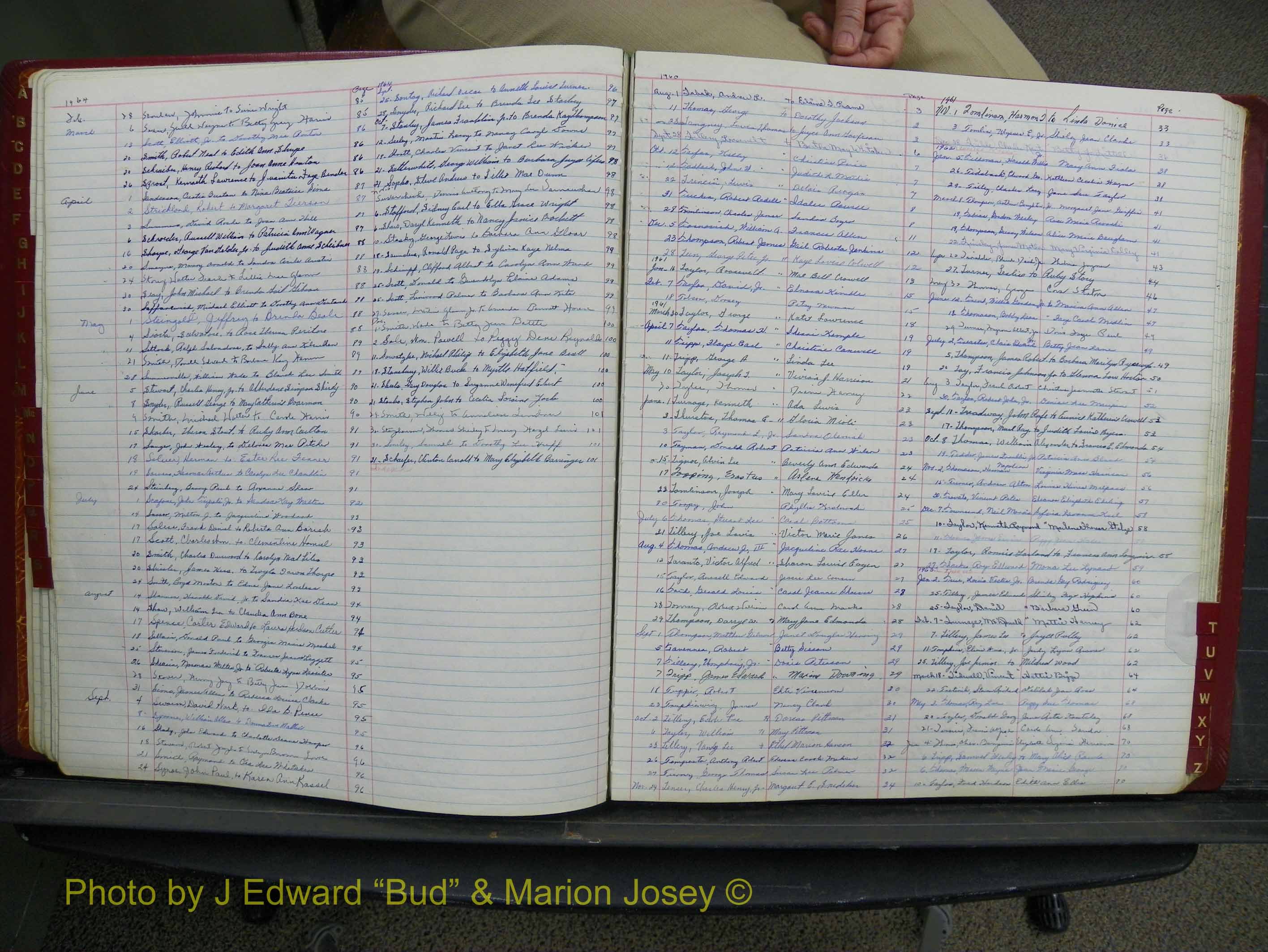 Halifax Marriage Book 15, 1960-1964  Index S3 & T1.JPG