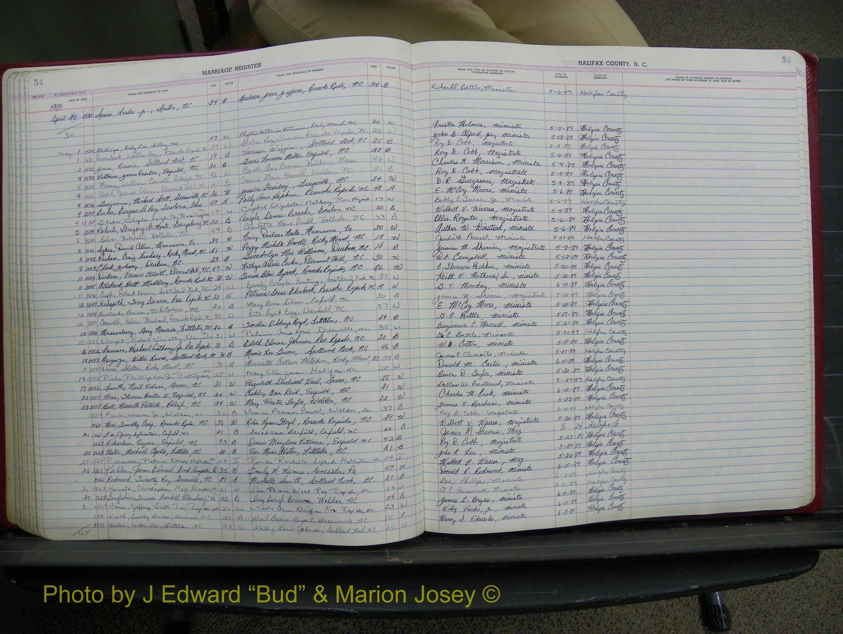 Halifax Marriage Book 19, 1984-1993 P 054.JPG