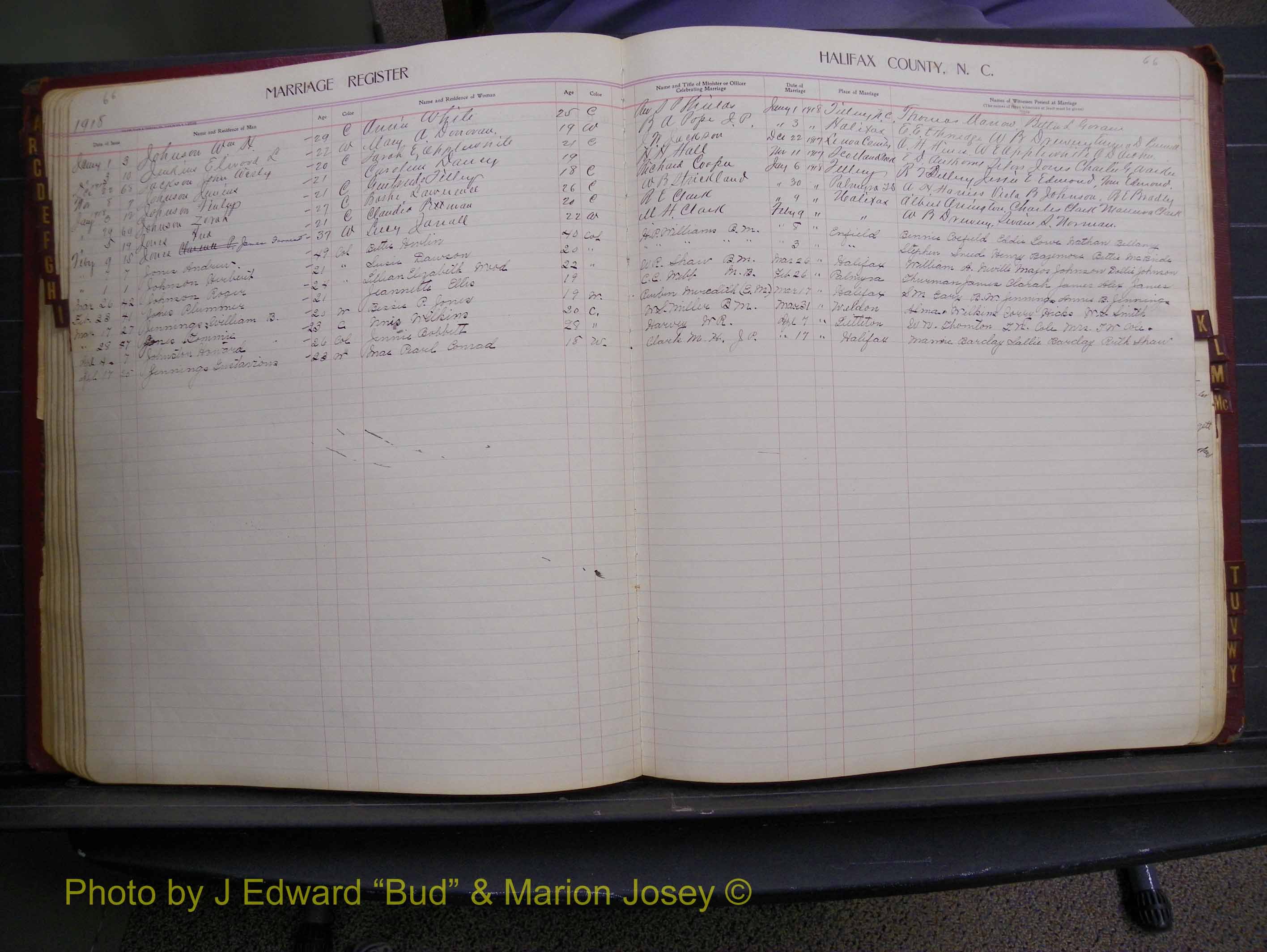 Halifax Marriage Book 8, 1916-1917 Index J2.JPG