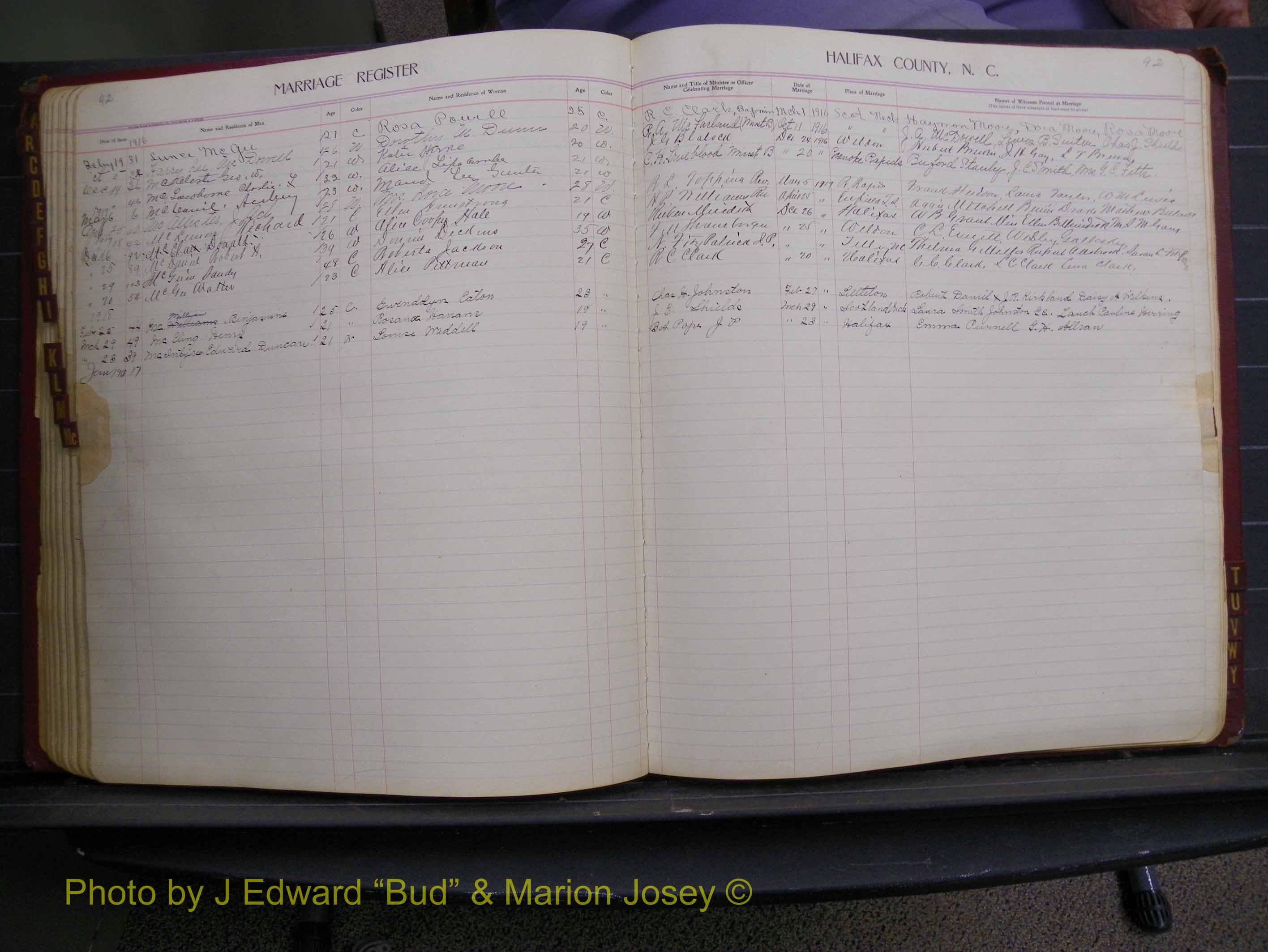 Halifax Marriage Book 8, 1916-1917 Index Mc.JPG