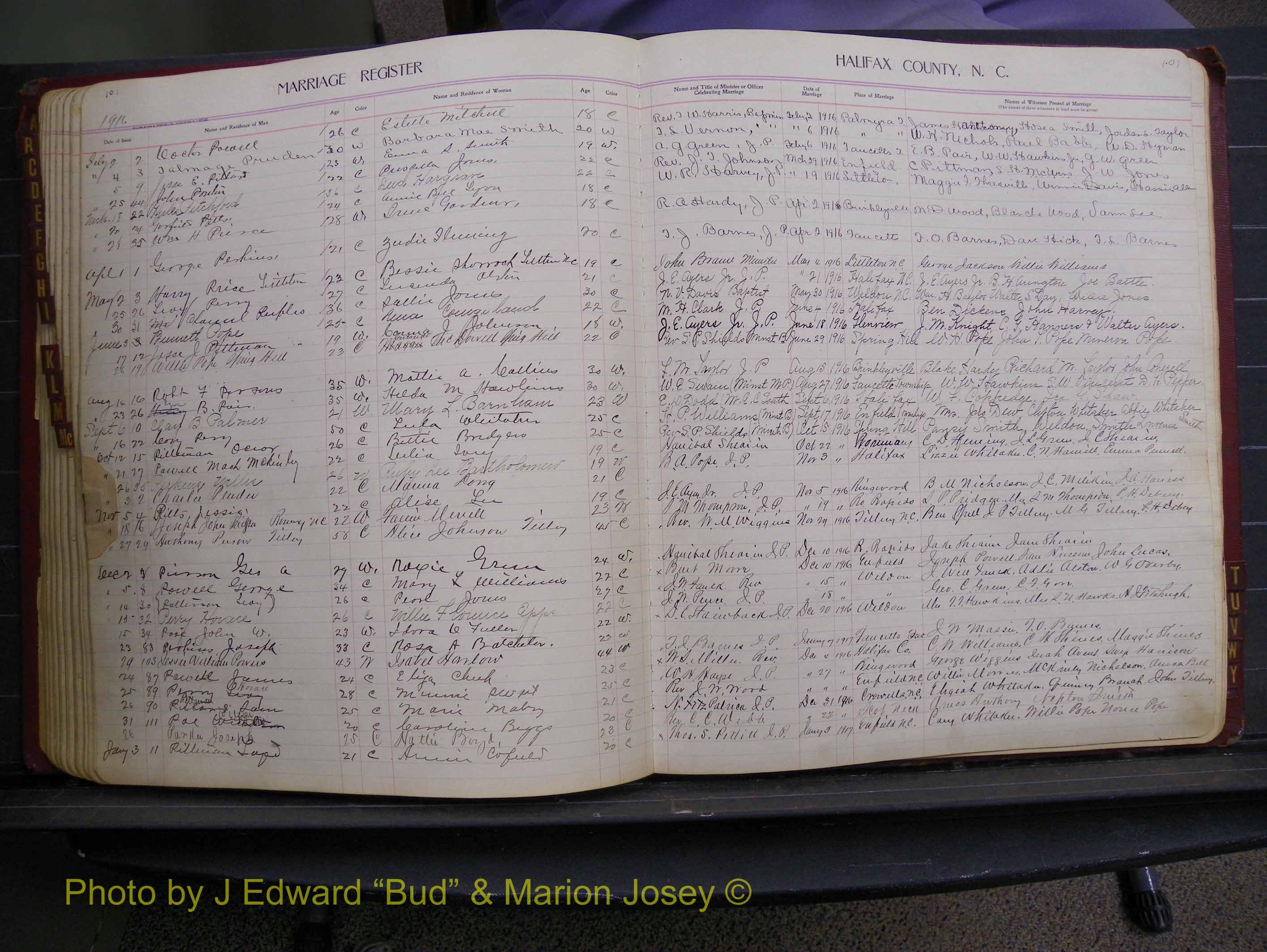 Halifax Marriage Book 8, 1916-1917 Index P1.JPG