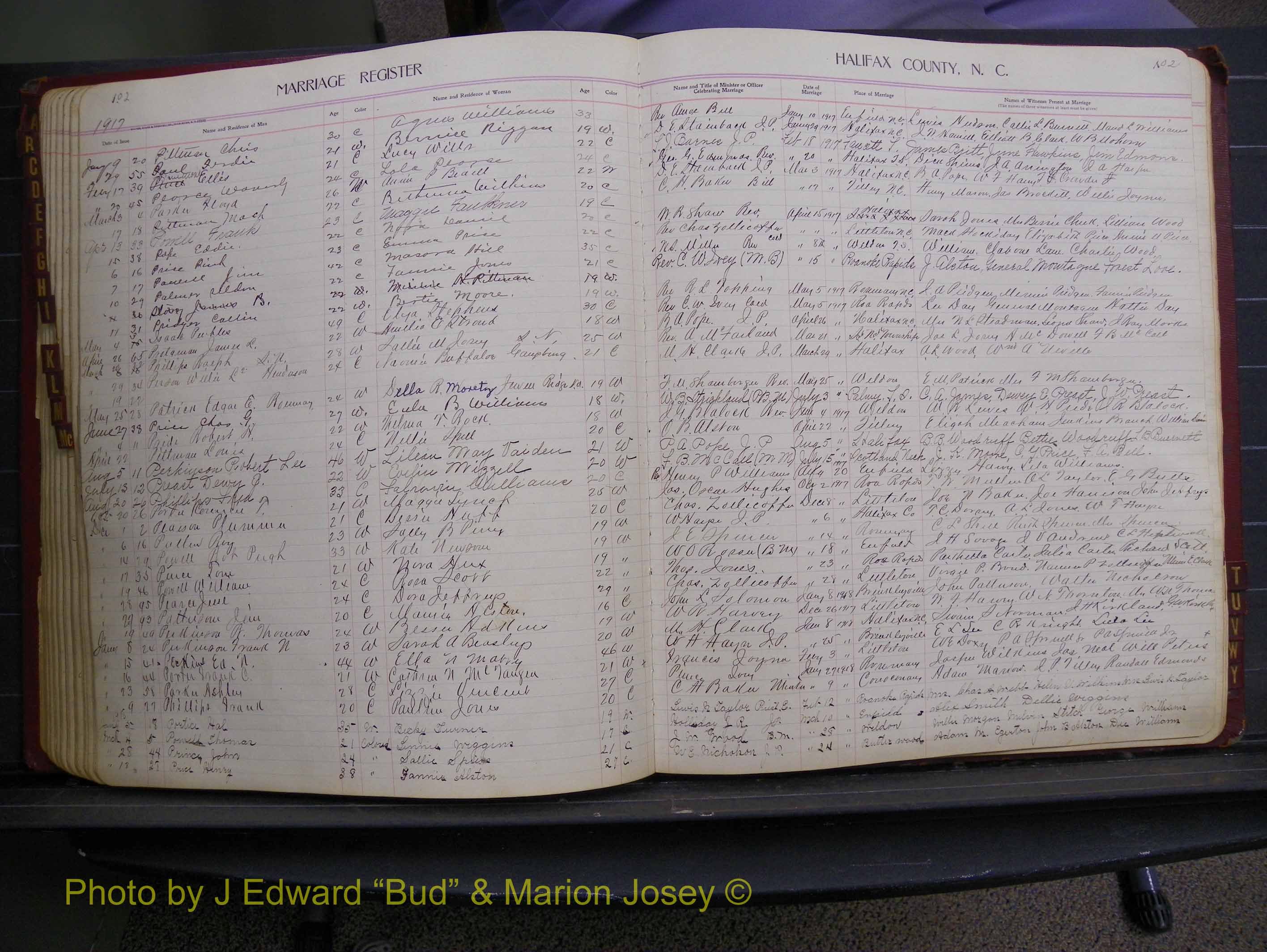 Halifax Marriage Book 8, 1916-1917 Index P2.JPG