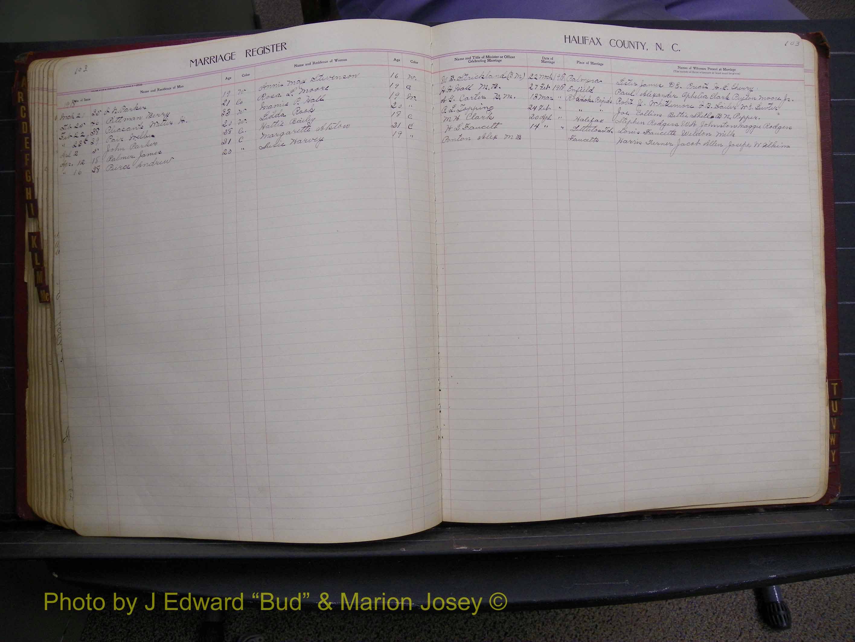 Halifax Marriage Book 8, 1916-1917 Index P3.JPG