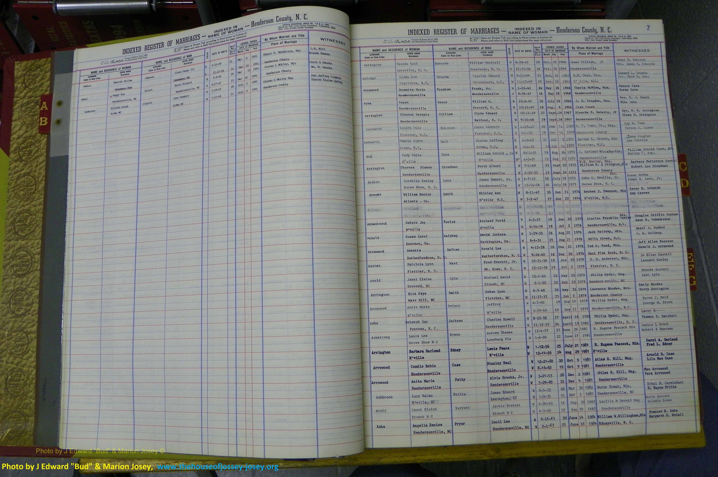 Henderson Co, NC, Marriages Female, A - K, 1964 to 1991, (009).JPG