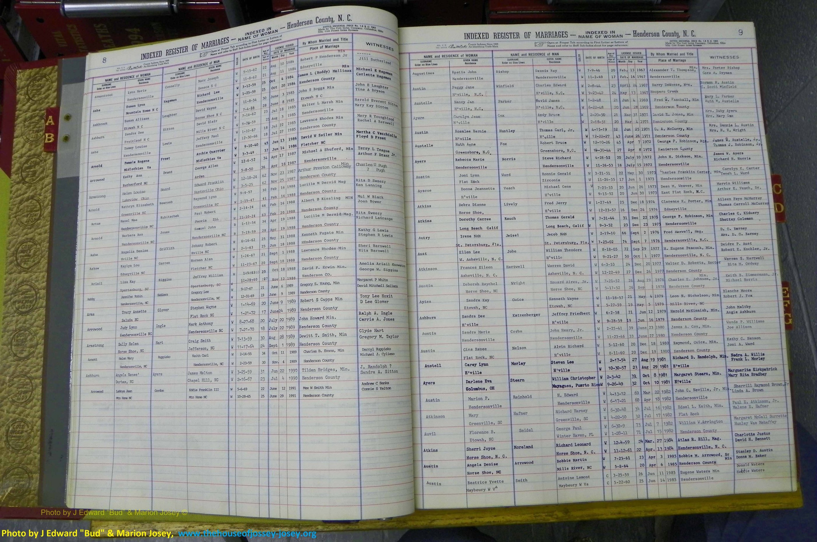 Henderson Co, NC, Marriages Female, A - K, 1964 to 1991, (010).JPG