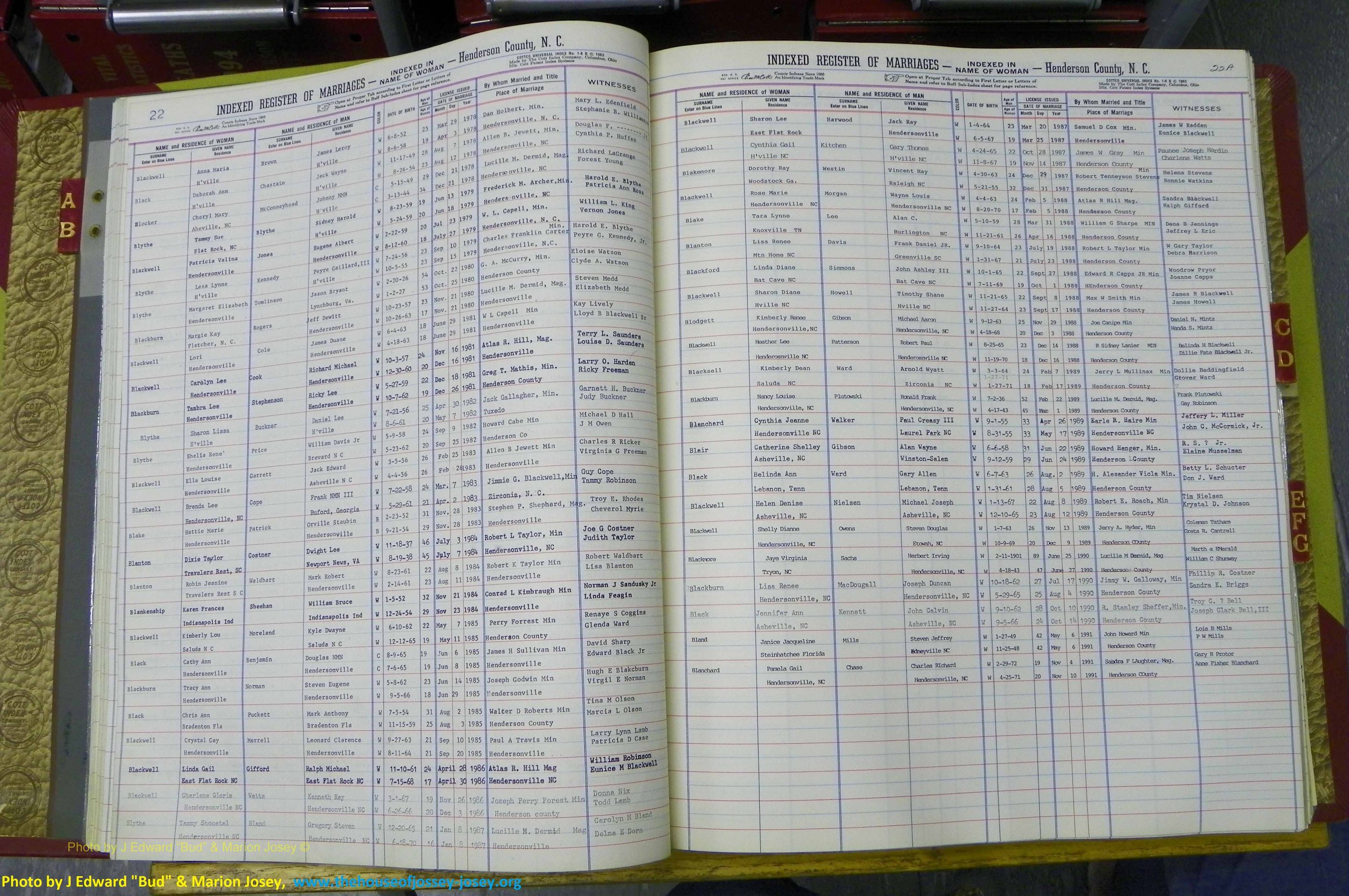 Henderson Co, NC, Marriages Female, A - K, 1964 to 1991, (024).JPG