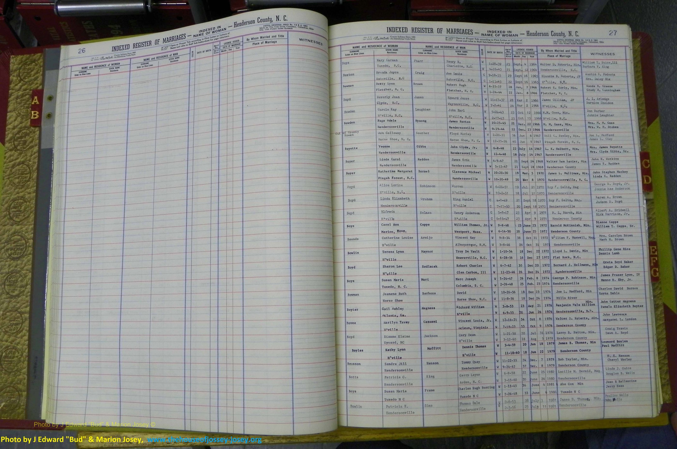 Henderson Co, NC, Marriages Female, A - K, 1964 to 1991, (027).JPG