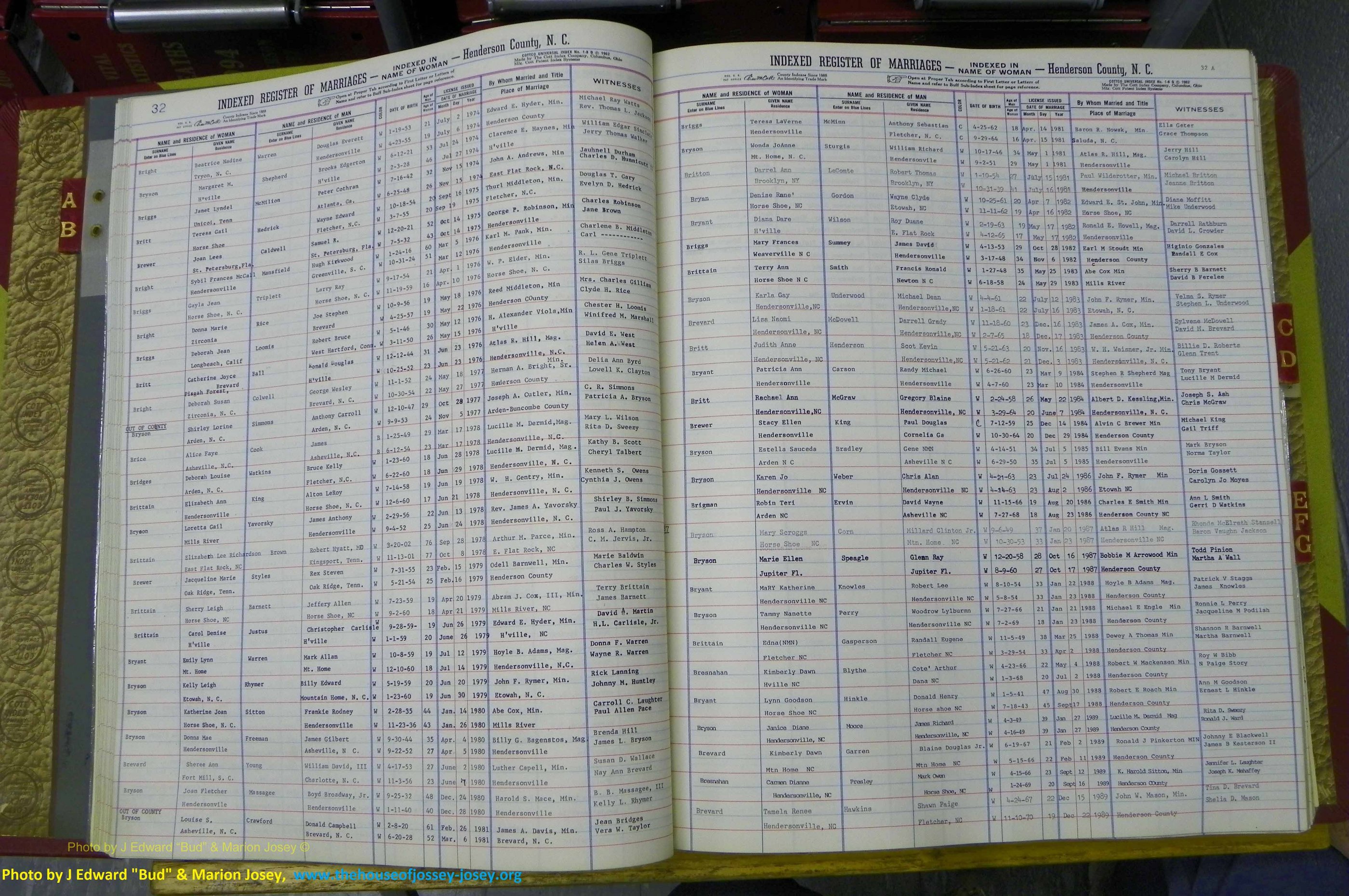 Henderson Co, NC, Marriages Female, A - K, 1964 to 1991, (031).JPG