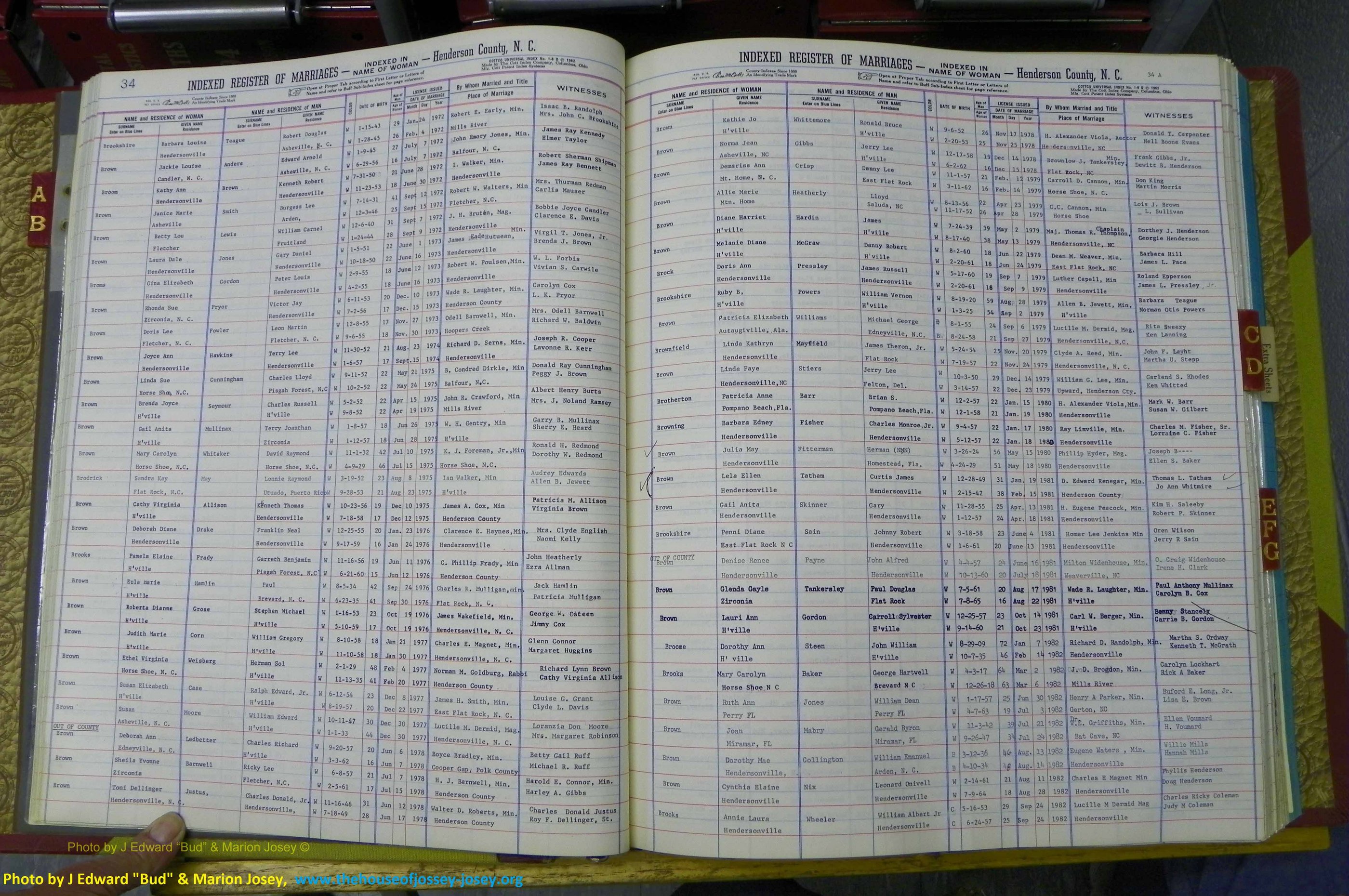Henderson Co, NC, Marriages Female, A - K, 1964 to 1991, (033).JPG