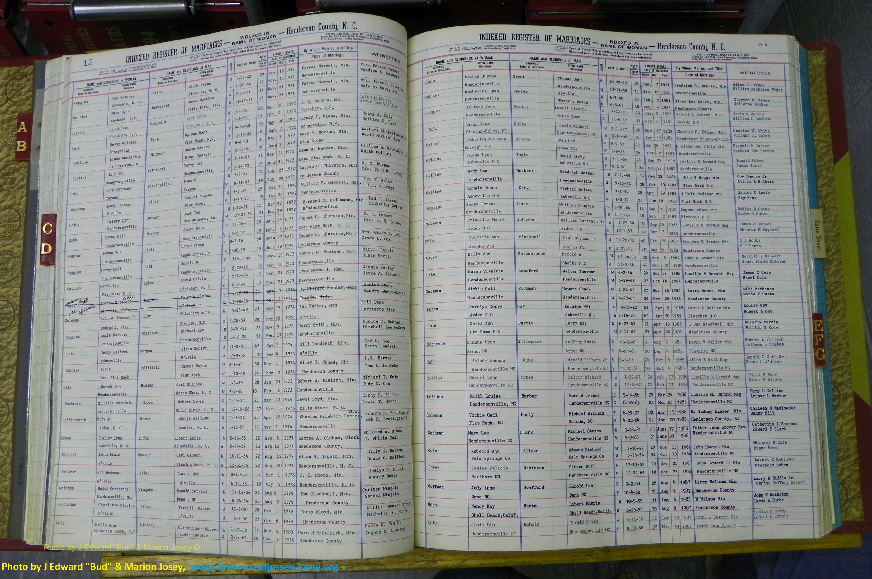 Henderson Co, NC, Marriages Female, A - K, 1964 to 1991, (053).JPG