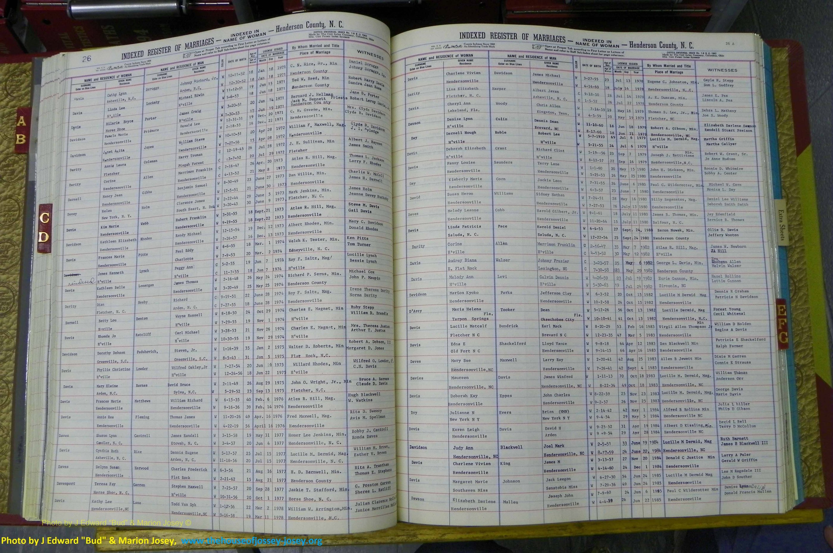 Henderson Co, NC, Marriages Female, A - K, 1964 to 1991, (064).JPG