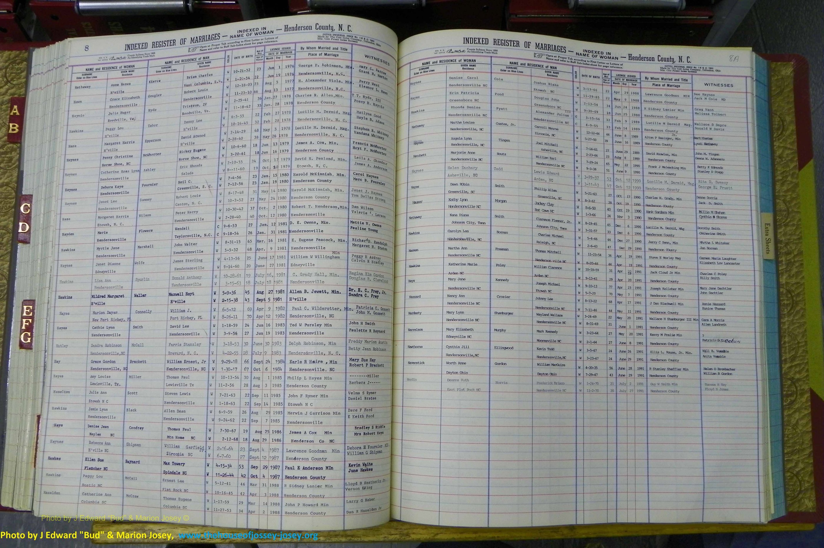 Henderson Co, NC, Marriages Female, A - K, 1964 to 1991, (120).JPG