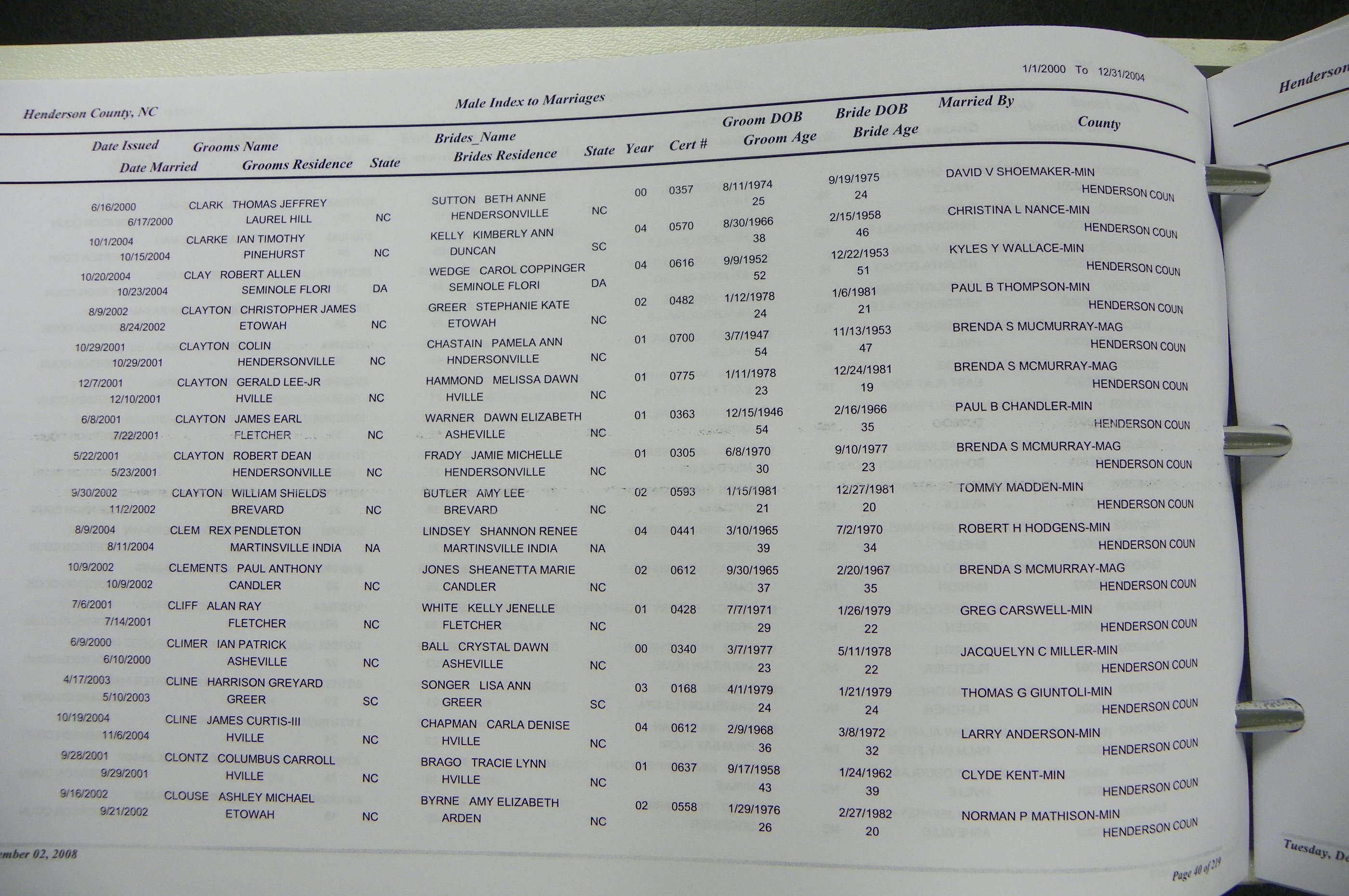 Henderson Co, NC, Marriages Male & Female, 2000 - 2004, (039).JPG