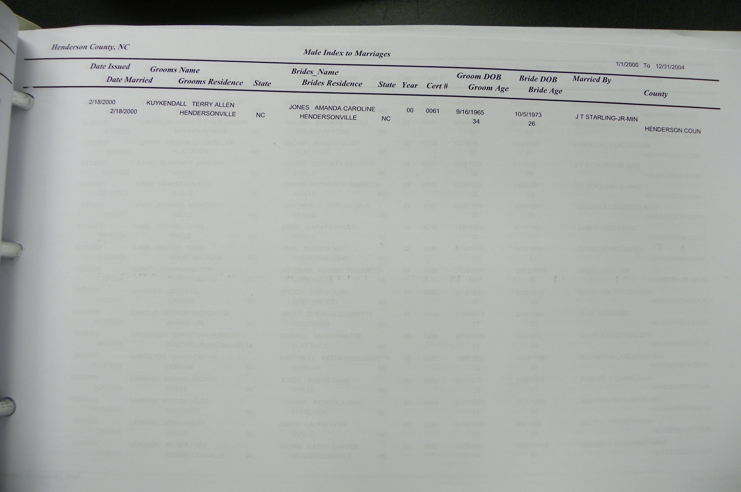 Henderson Co, NC, Marriages Male & Female, 2000 - 2004, (104).JPG