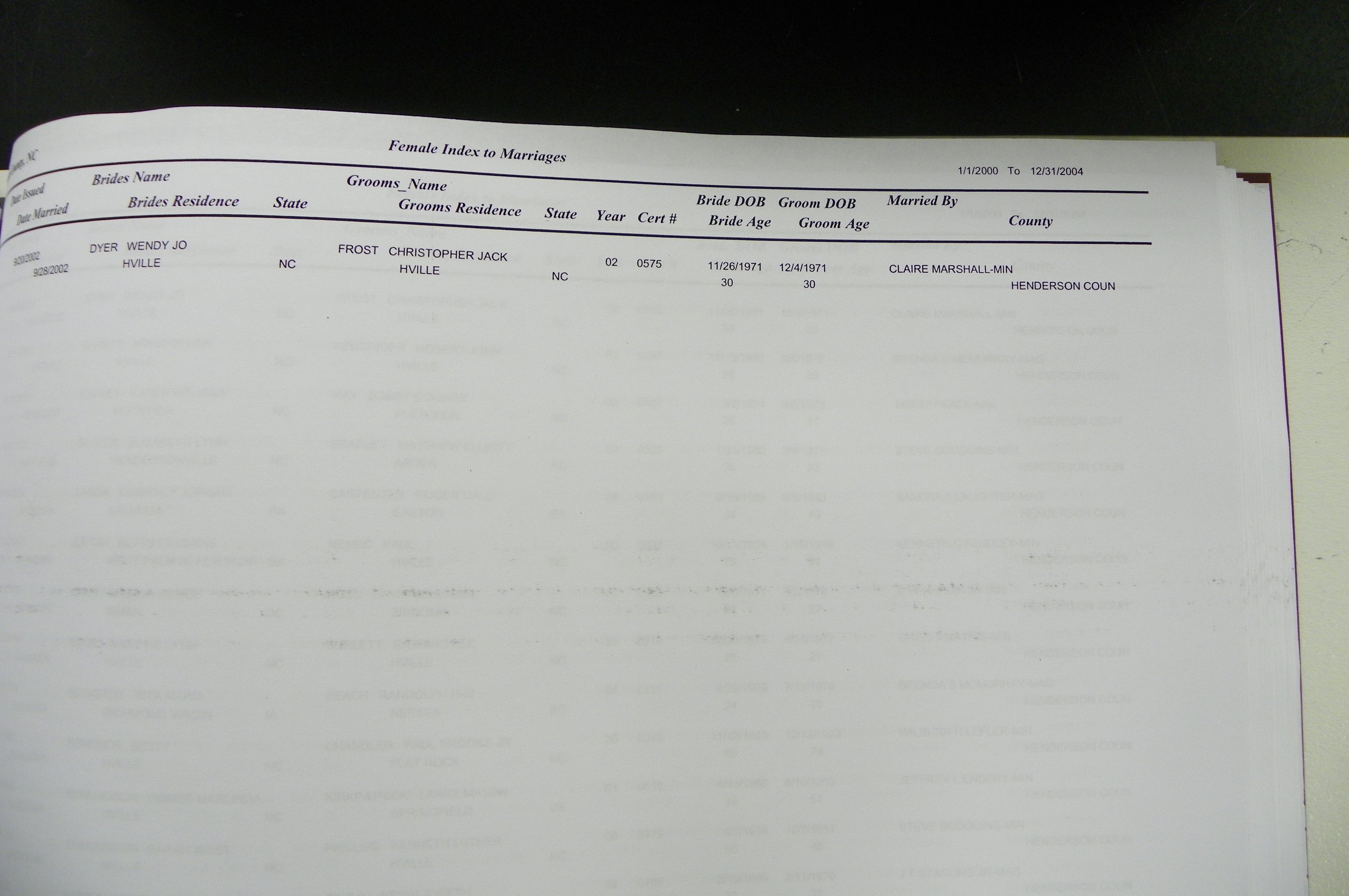 Henderson Co, NC, Marriages Male & Female, 2000 - 2004, (281).JPG