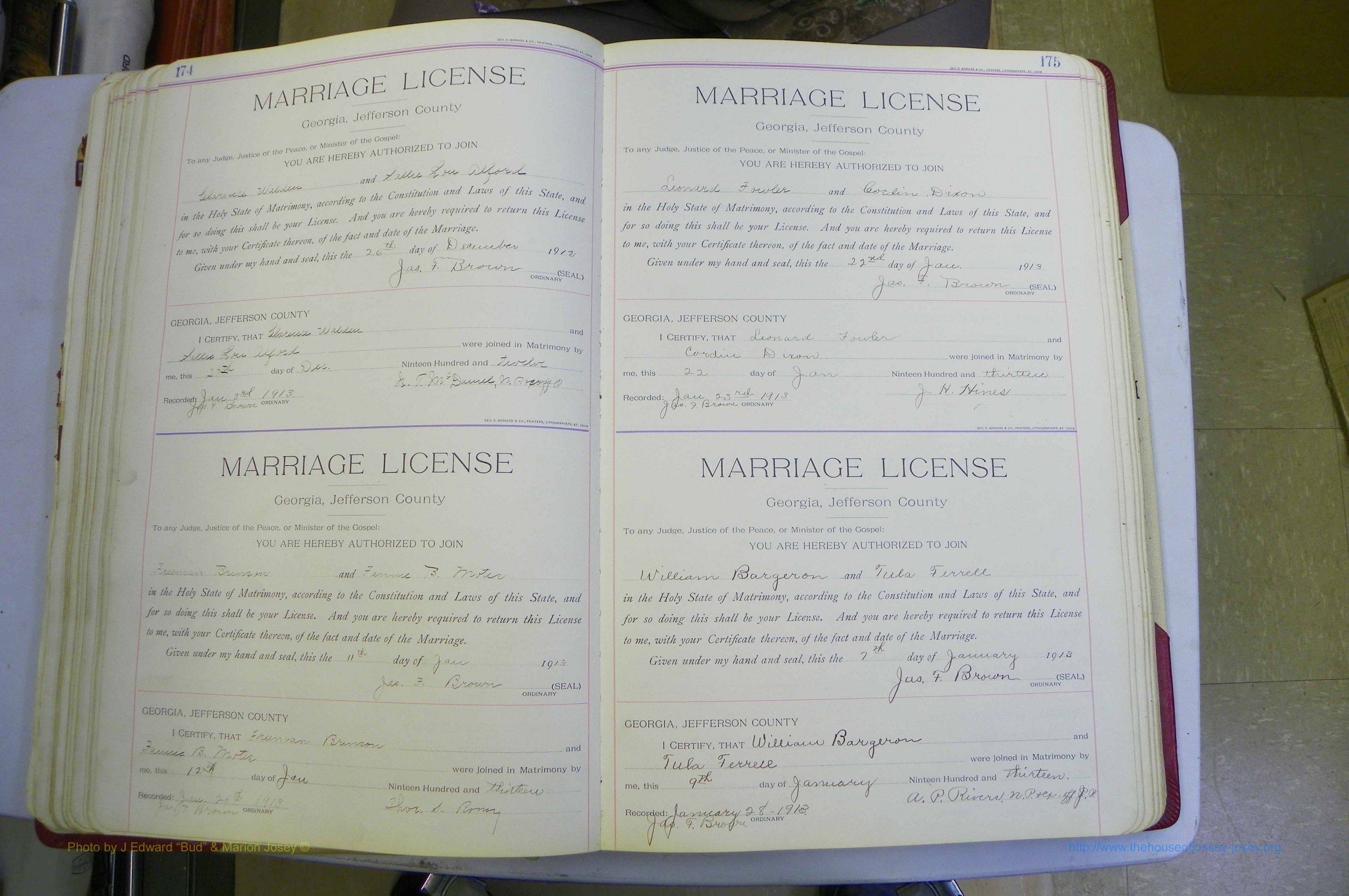 Jefferson Co, GA, Marriages Book B, 1907 - 1922, White (117).JPG