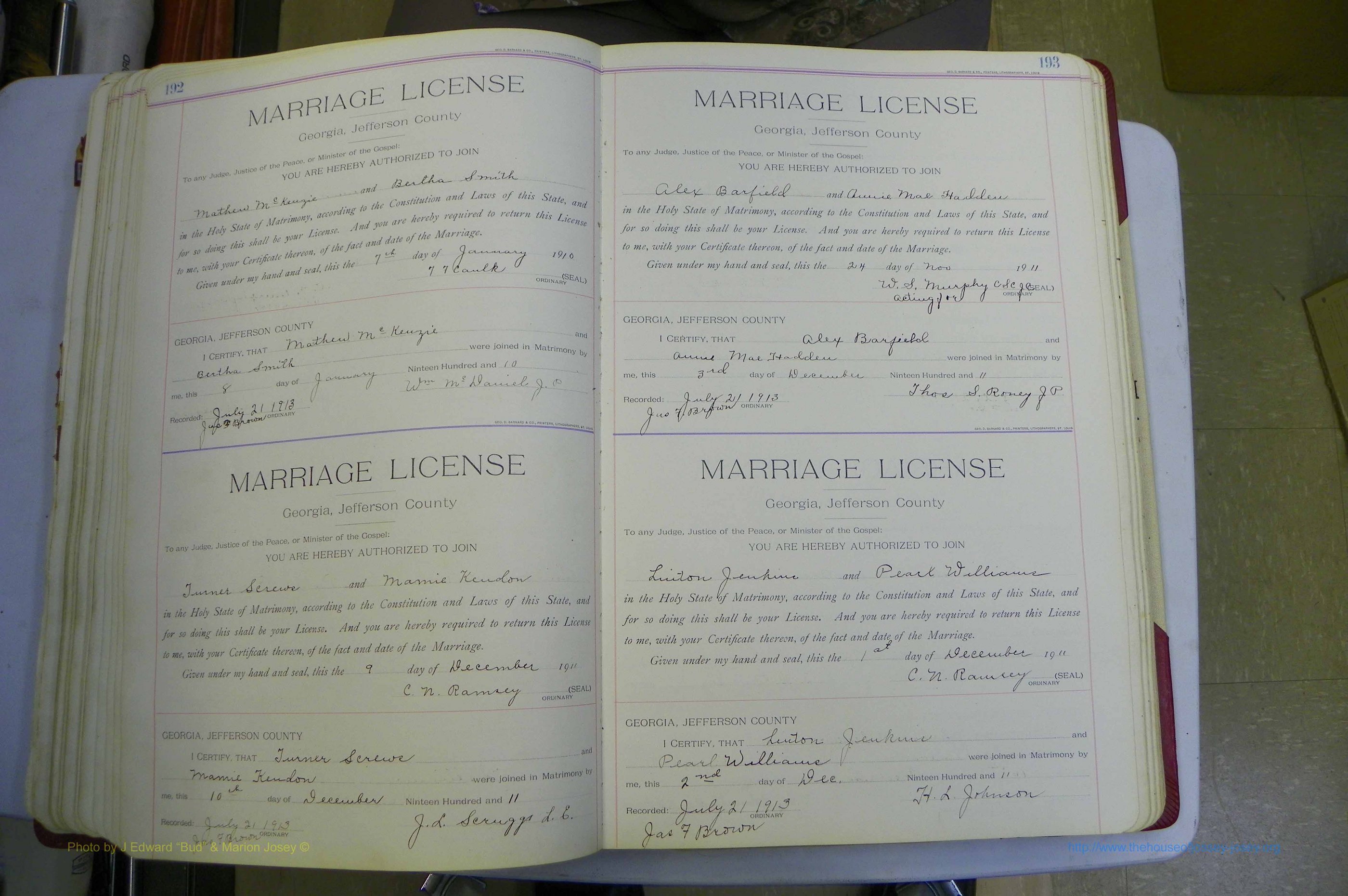 Jefferson Co, GA, Marriages Book B, 1907 - 1922, White (126).JPG