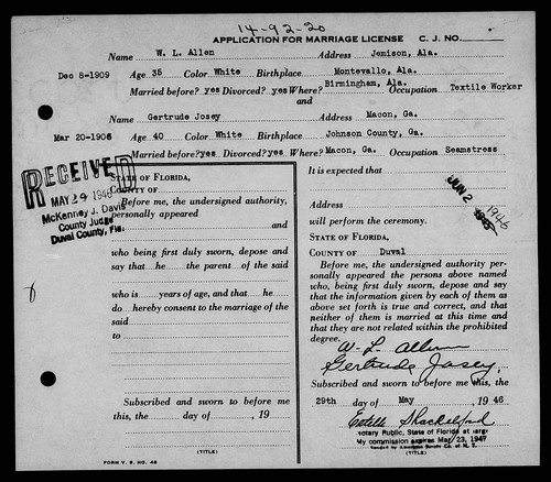 Allen, W L to Gertrude Josey. Duval Co, FL.jpg