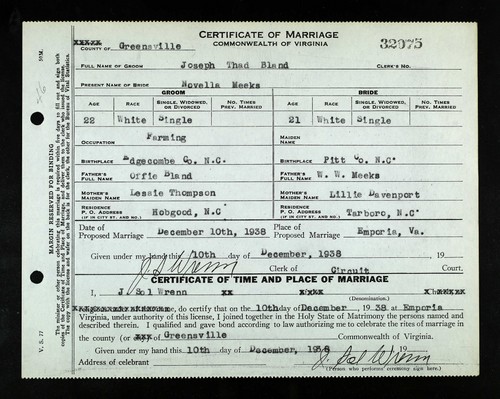 Bland, Joseph Thad to Addie Novella Meeks, Greenville Co, VA.jpg