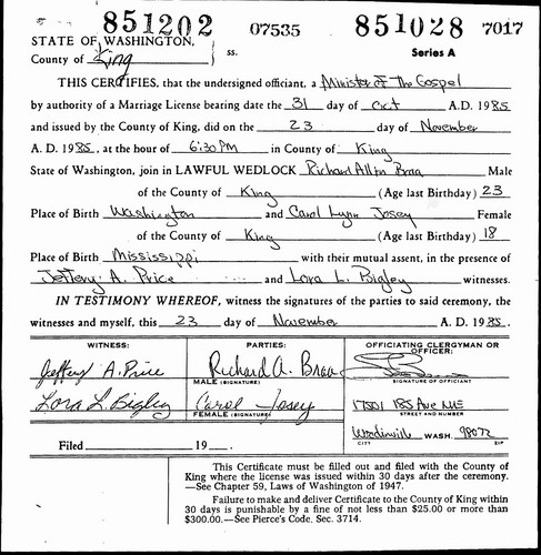 Braa, Richard Allen to Carol Lynn Josey, King Co, WA.jpg