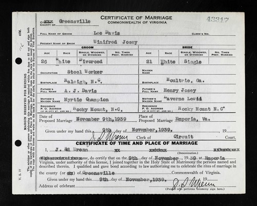 Davis, Lee to Winfred Josey, Greensville, VA.jpg