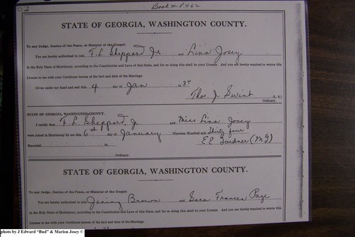 Sheppard, Frank Lee Jr to Lina Mae Josey, Washington Co, GA.JPG