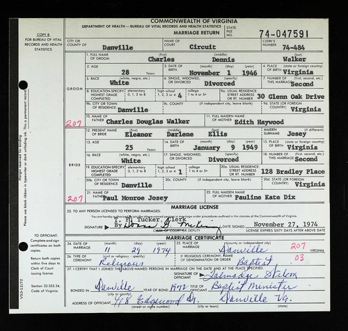 Walker, Charles Dennis to Eleanor Darlene Josey, Danville, VA.jpg