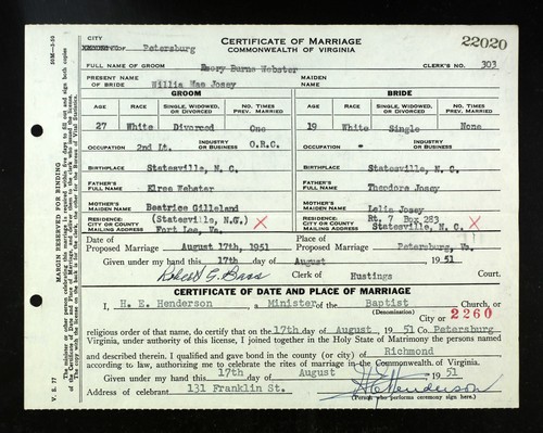 Webster, Emory Burns to Willa Mae Josey, Petersburg, VA.jpg