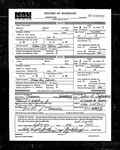 Whobrey, Edward Carlton to Nancy Gail Josey, Vandenburg Co, IN.jpg