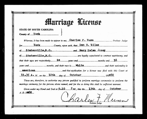 Wiles, Dan Graham to Mary Helen Josey, Iredell Co, NC.jpg