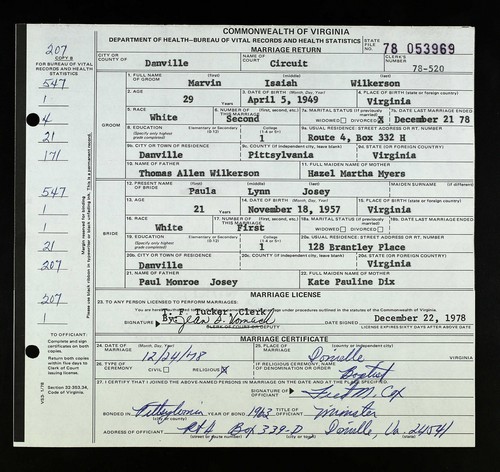 Wilkerson, Marvin Isiah to Paula Lynn Josey, Danville, VA.jpg
