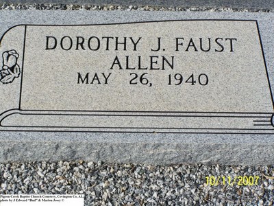 Allen, Dorothy J Faust, Pigeon Creek Baptist Church Cem, Covington Co, AL.jpg