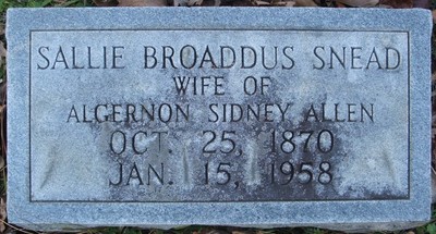 Allen, Sallie Broaddus, Cedarwood Cemetery, Halifax Co, NC.jpg