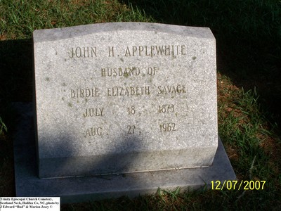 Applewhite, John H & Birdie Elizabeth Savage,  Trinity Cem, Halifax Co, NC.jpg