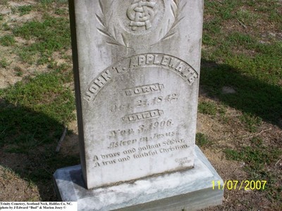 Applewhite, John Thomas, Trinity Cemetery Scotlamd Neck, Halifax Co, NC 002.jpg