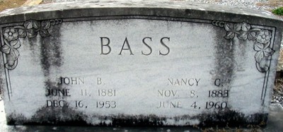 Bass, John B & Nancy Carroll, Carolina Baptist Cemetery, Covington Co, AL.jpg