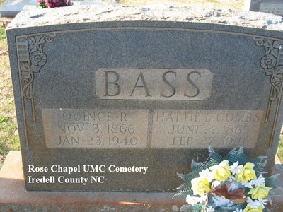 Bass, Quincy & Harriett Combs, Rose Chapel Cem, Iredell Co, NC.jpg