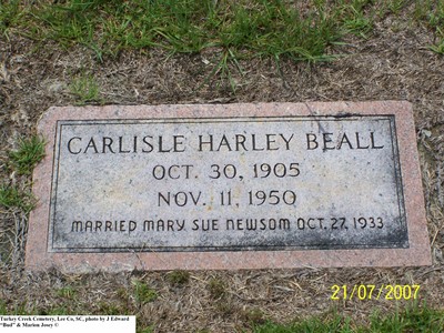 Beall, Carlisle Harley, Turkey Creek Cemetery, Lee Co, SC.jpg