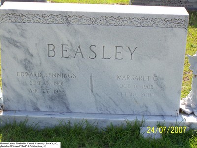 Beasley, Edward Jennings & Margaret C, Hebron United Methodist Church Cemetery, Lee Co, SC 088.jpg