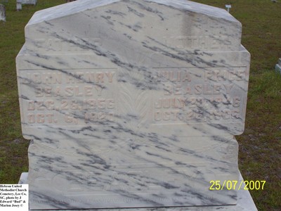 Beasley, John H & Julia Price, Hebron United Methodist Cem, Lee Co, SC.jpg