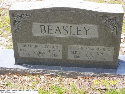 Beasley, Jonathon C & Hellon Scarborough, Bethany-Tiller Cem, Lee Co, SC.jpg