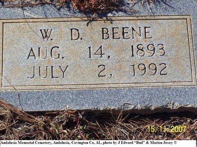 Beene, W D, Andalusia Memorial Cem, Covington Co, AL.jpg