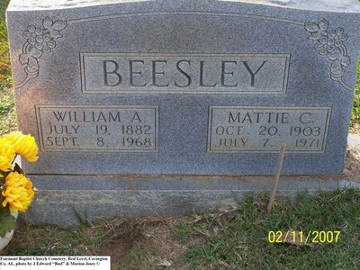 Beesley, William A & Mattie C, Fairmount Baptist Cem, Covington Co, AL.jpg