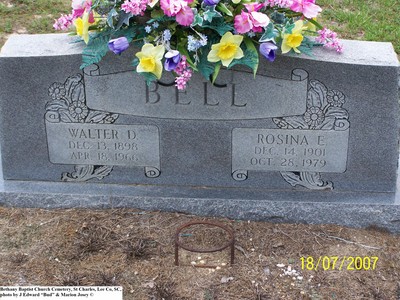 Bell, Walter & Rosina E, Bethany Baptist Church Cem, Lee Co, SC.jpg