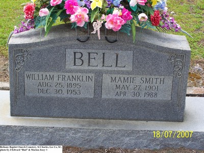 Bell, William F & Mamie Smith, Bethany Baptist Church Cem, Lee Co, SC.jpg