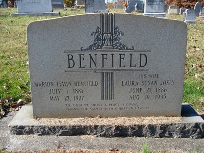 Benfield, Marion L & Laura S Josey, Bethel Cemetery, Iredell Co, NC.jpg
