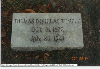 Temple, Thomas Douglas, Trinity Cemetery, Halifax Co, NC.jpg