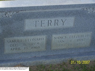 Terry, Samuel Leonard & Nancy Elizabeth, Fairmount Baptist Church Cemetery, Red Level, AL.jpg