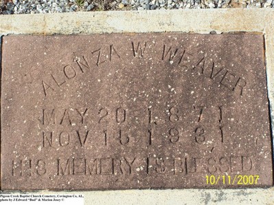 Weaver, Alonza W, Pigeon Creek Baptist Cem, Covington Co, AL.jpg