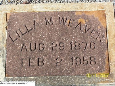Weaver, Lilla M, Pigeon Creek Baptist Cem, Covington Co, AL.jpg